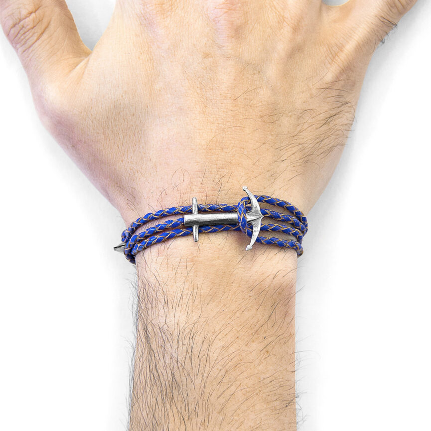 Royal Blue Admiral Anchor Silver and Braided Leather Bracelet