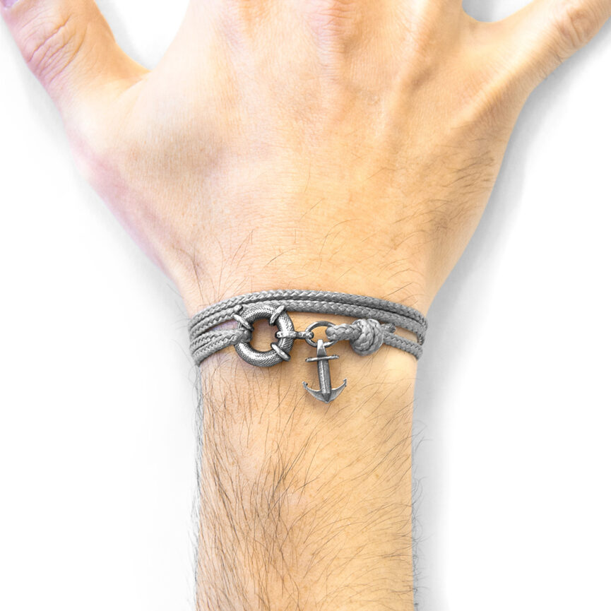Classic Grey Clyde Anchor Silver and Rope Bracelet