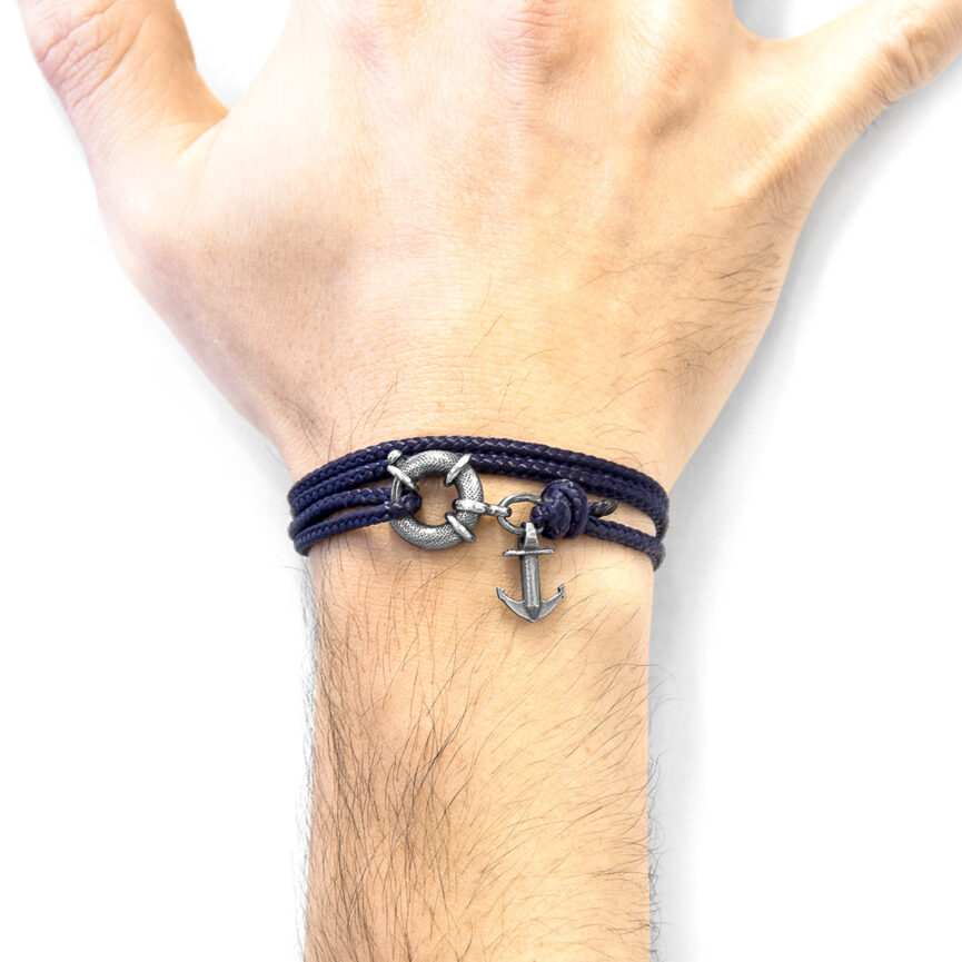 Navy Blue Clyde Anchor Silver and Rope Bracelet