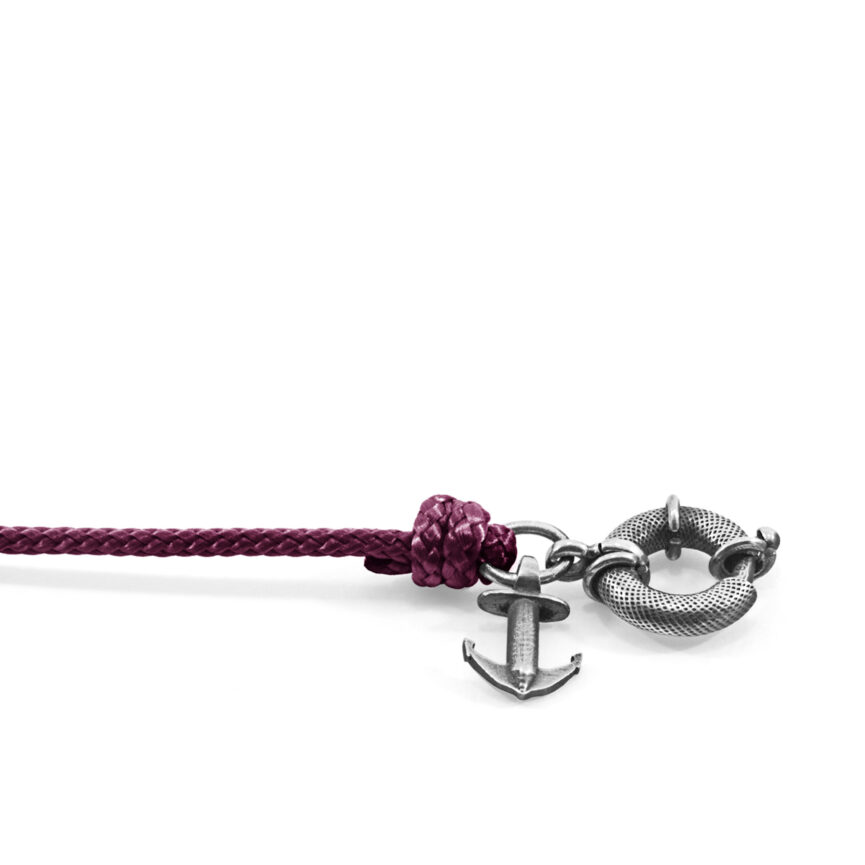 Aubergine Purple Clyde Anchor Silver and Rope Bracelet