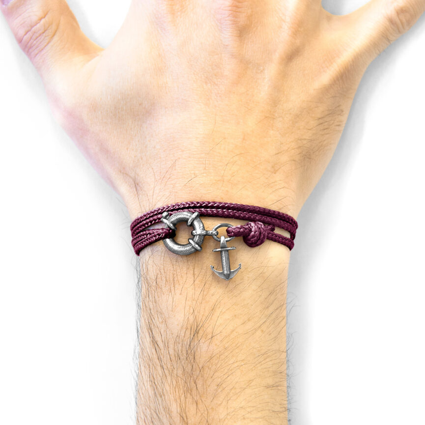 Aubergine Purple Clyde Anchor Silver and Rope Bracelet