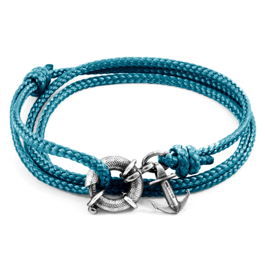 Ocean Blue Clyde Anchor Silver and Rope Bracelet