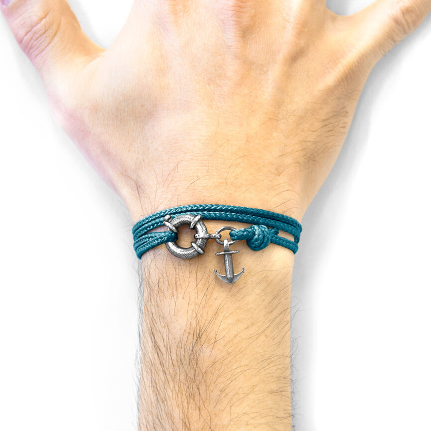 Ocean Blue Clyde Anchor Silver and Rope Bracelet