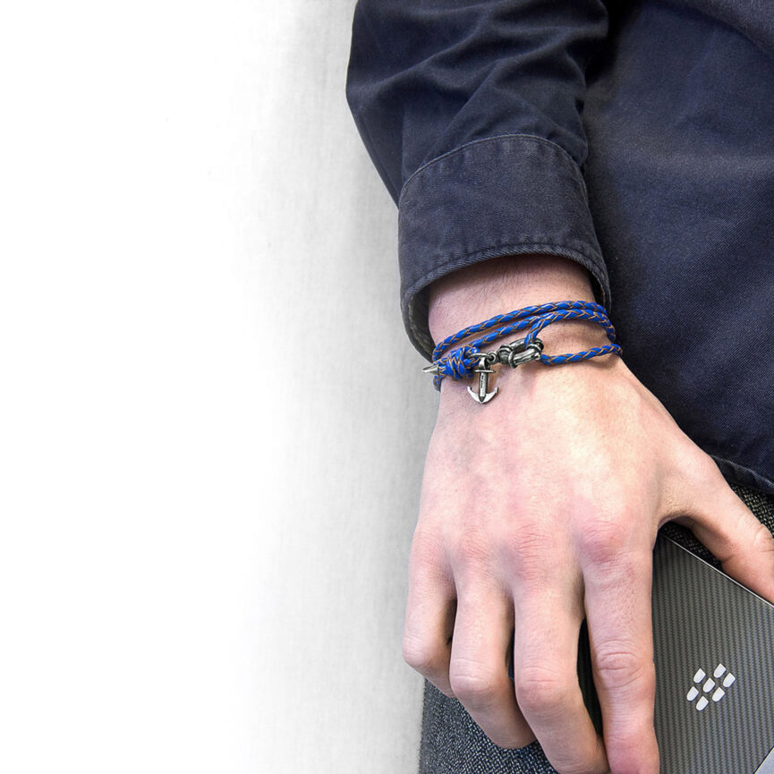 Light Brown Clyde Anchor Silver and Braided Leather Bracelet