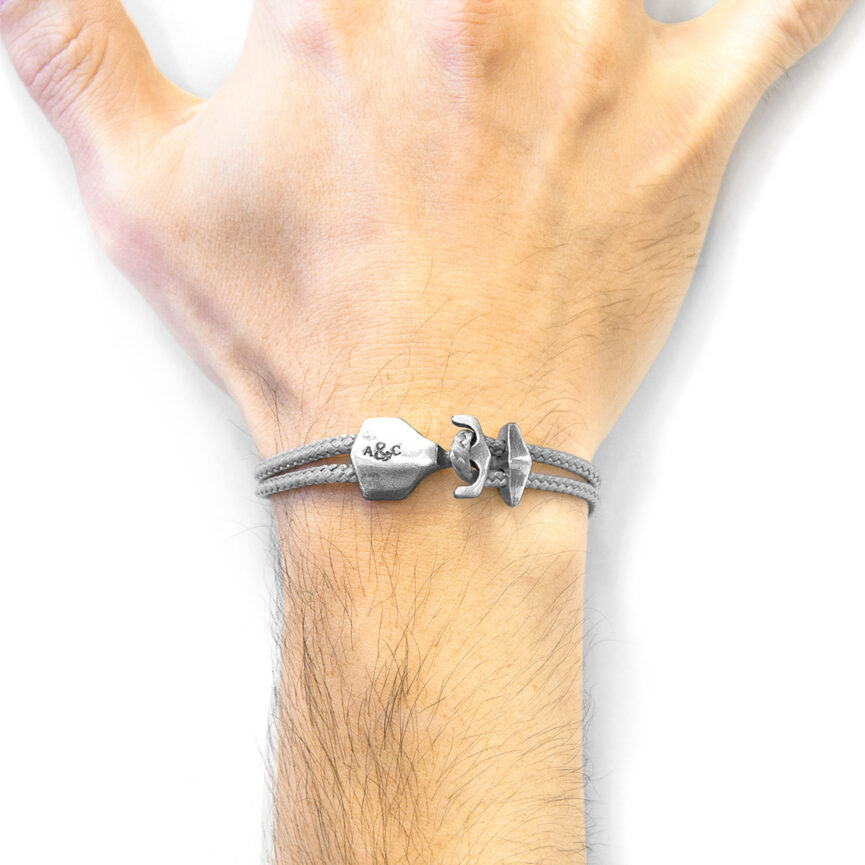 Classic Grey Delta Anchor Silver and Rope Bracelet