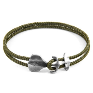 Khaki Green Delta Anchor Silver and Rope Bracelet