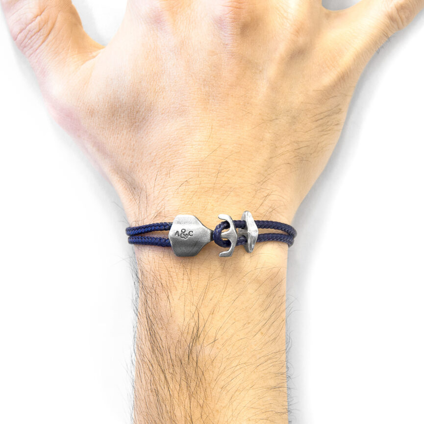 Navy Blue Delta Anchor Silver and Rope Bracelet