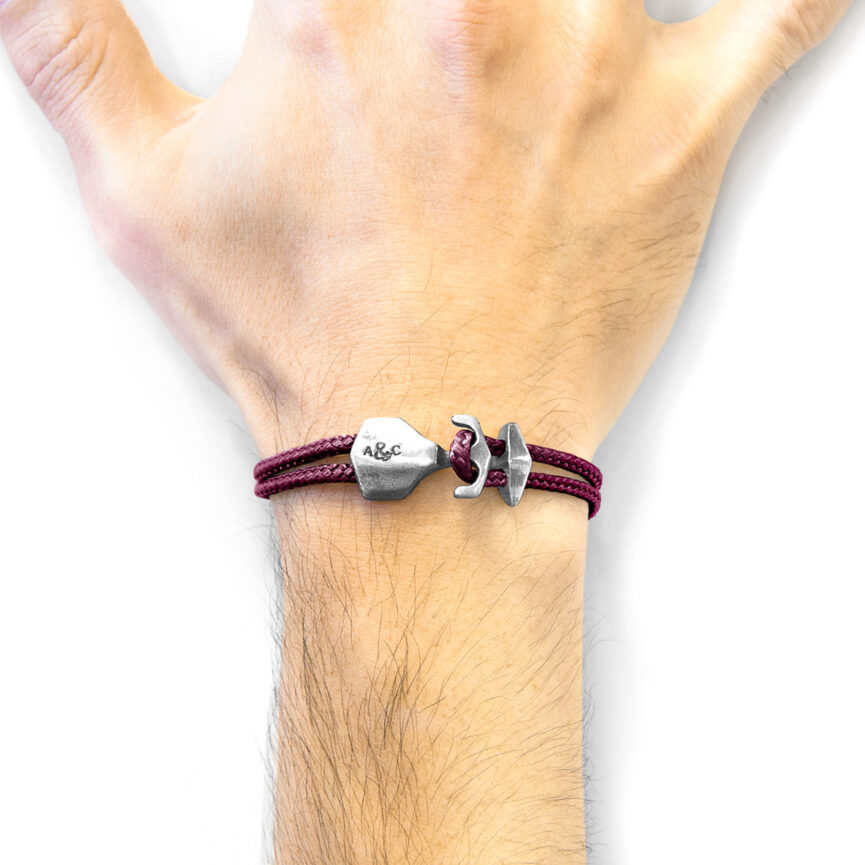 Aubergine Purple Delta Anchor Silver and Rope Bracelet