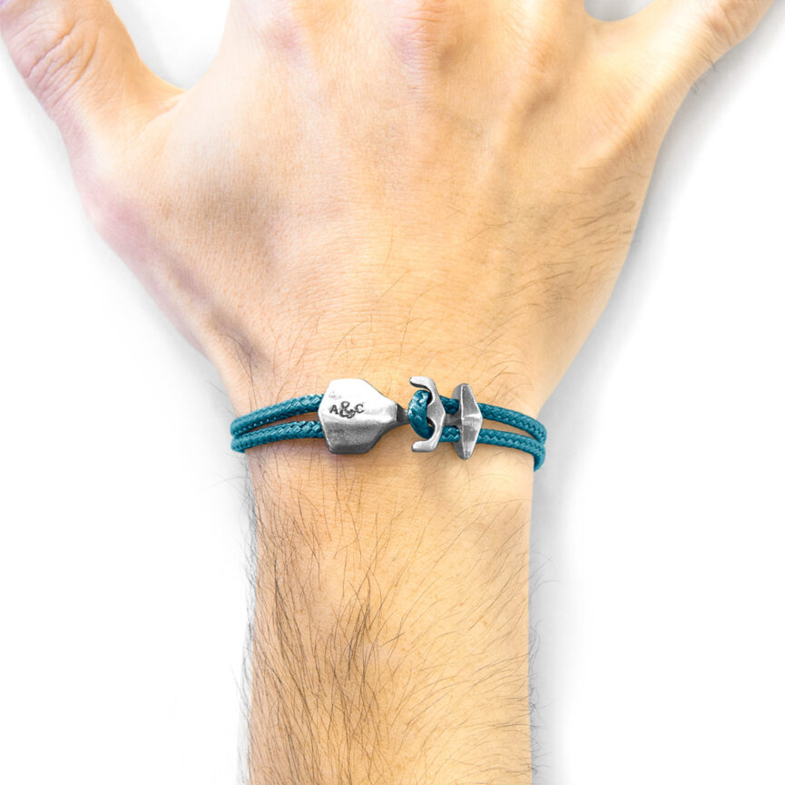 Ocean Blue Delta Anchor Silver and Rope Bracelet