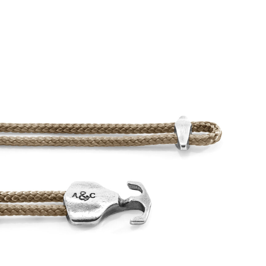 Sand Brown Delta Anchor Silver and Rope Bracelet