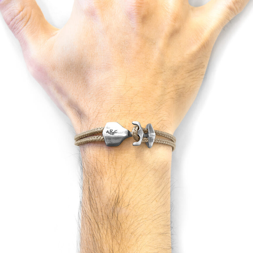 Sand Brown Delta Anchor Silver and Rope Bracelet