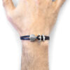 Coal Black Delta Anchor Silver and Flat Leather Bracelet
