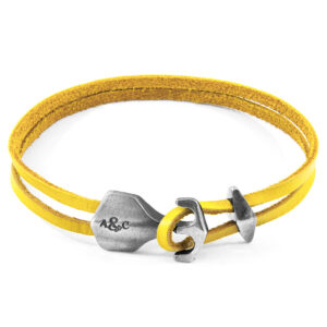 Mustard Yellow Delta Anchor Silver and Flat Leather Bracelet