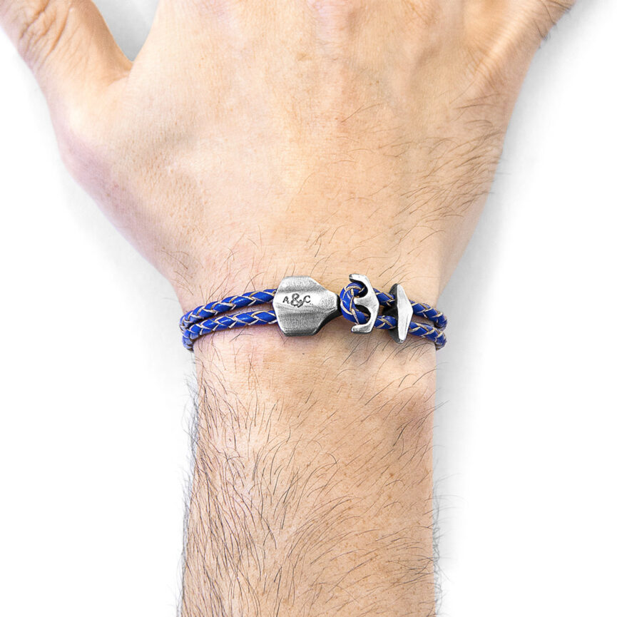 Royal Blue Delta Anchor Silver and Braided Leather Bracelet