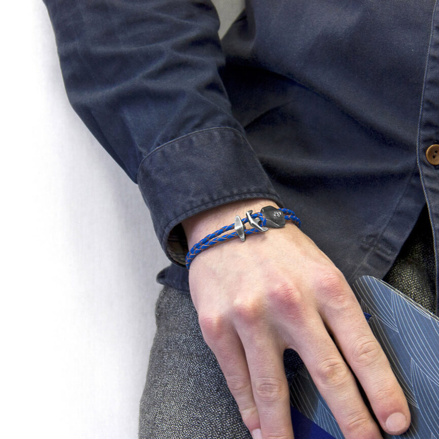 Royal Blue Delta Anchor Silver and Braided Leather Bracelet