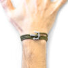 Khaki Green Union Anchor Silver and Rope Bracelet