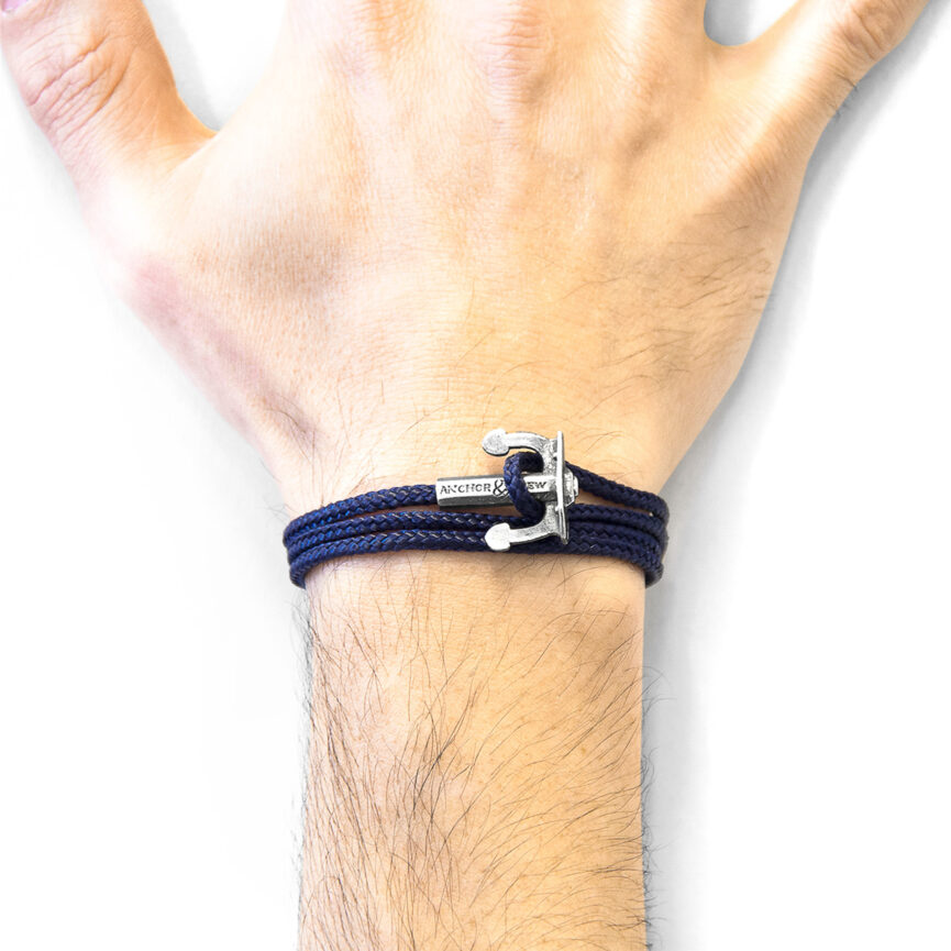 Navy Blue Union Anchor Silver and Rope Bracelet