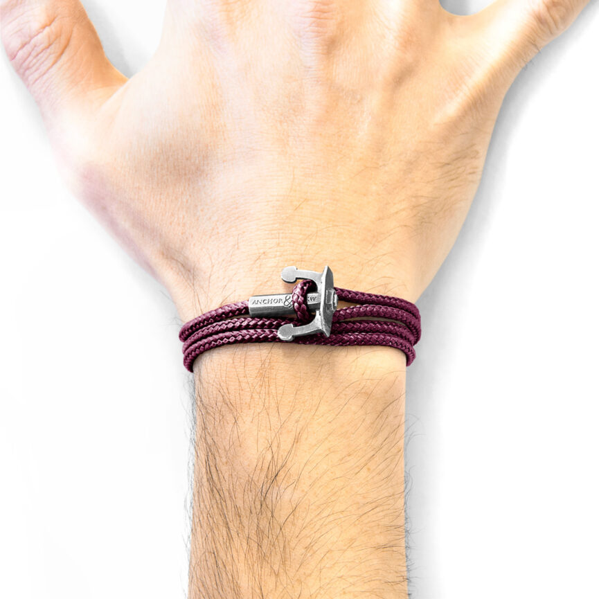 Aubergine Purple Union Anchor Silver and Rope Bracelet