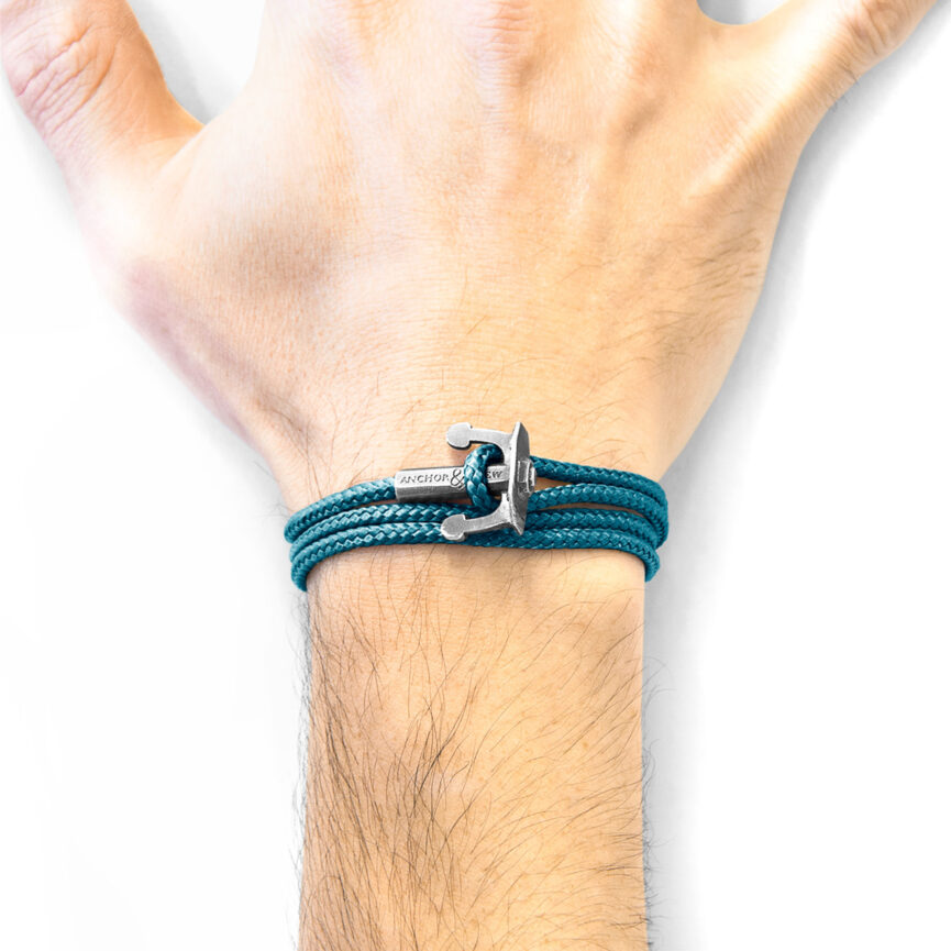 Ocean Blue Union Anchor Silver and Rope Bracelet