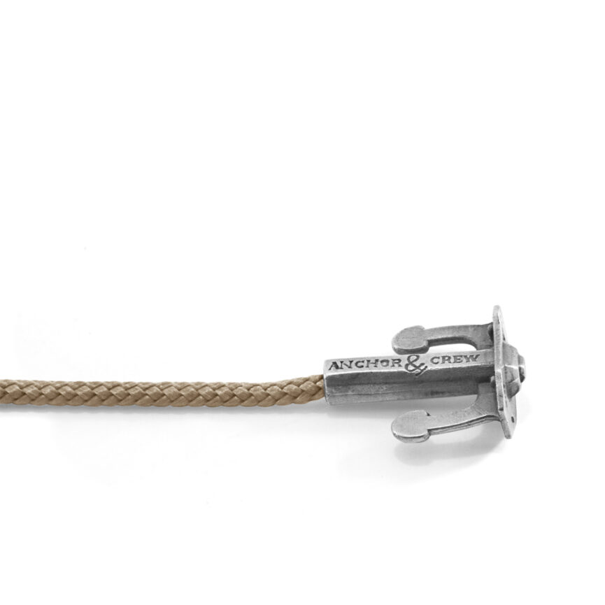 Sand Brown Union Anchor Silver and Rope Bracelet