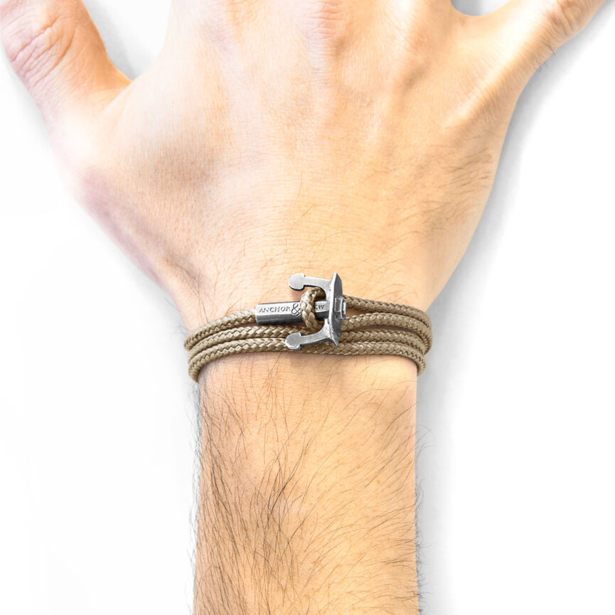 Sand Brown Union Anchor Silver and Rope Bracelet