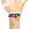 Coal Black Union Anchor Silver and Flat Leather Bracelet