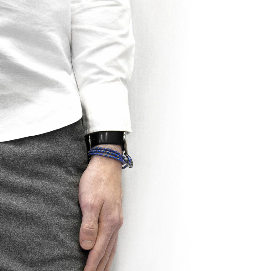 Royal Blue Union Anchor Silver and Braided Leather Bracelet