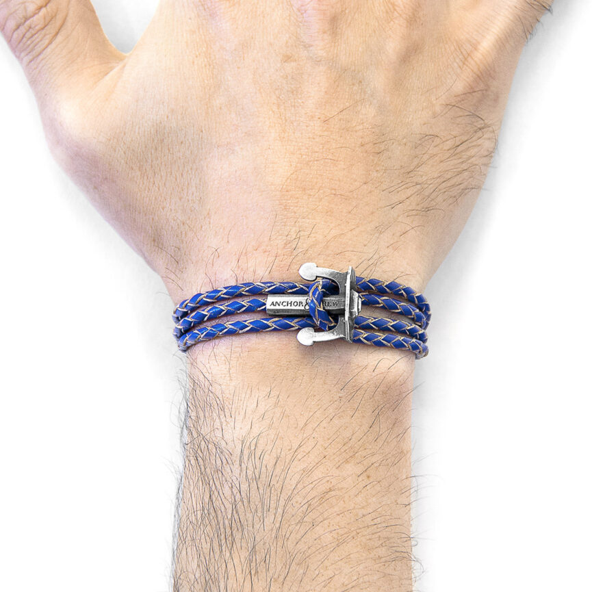 Royal Blue Union Anchor Silver and Braided Leather Bracelet