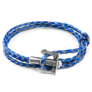 Royal Blue Union Anchor Silver and Braided Leather Bracelet