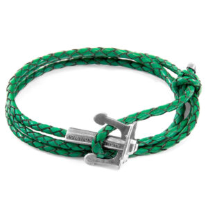 Fern Green Union Anchor Silver and Braided Leather Bracelet