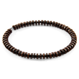 Black Agate and Brown Coconut Shell Adam Silver and Stone SKINNY Bracelet