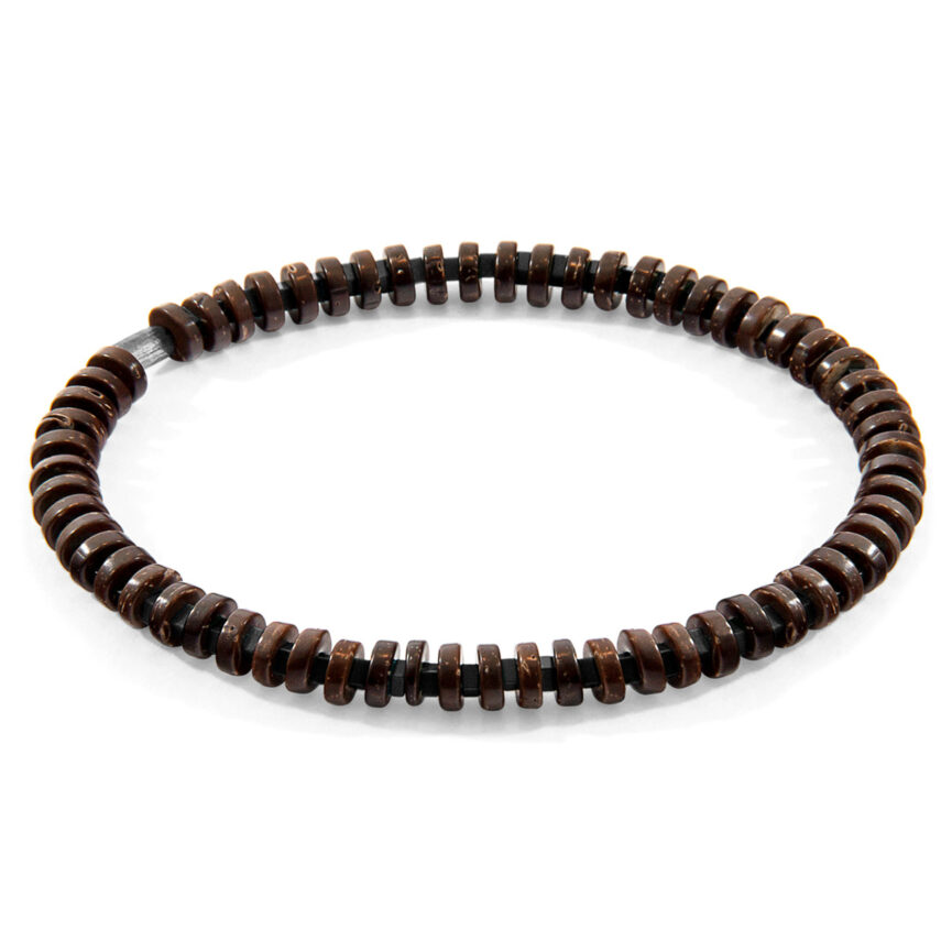 Black Agate and Brown Coconut Shell Adam Silver and Stone SKINNY Bracelet