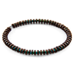 Green Agate and Brown Coconut Shell Adam Silver and Stone SKINNY Bracelet