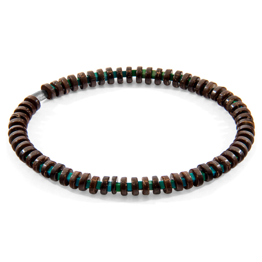 Green Agate and Brown Coconut Shell Adam Silver and Stone SKINNY Bracelet