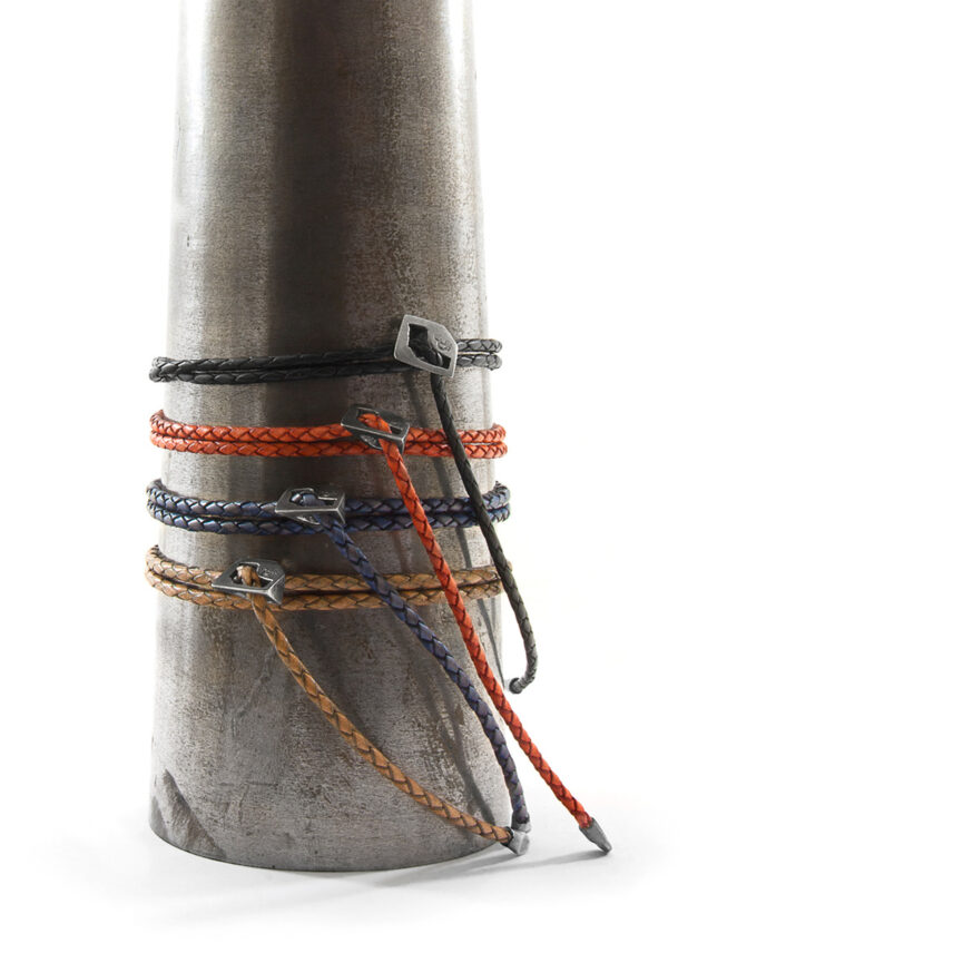 Taupe Grey Arthur Silver and Braided Leather SKINNY Bracelet