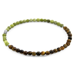 Brown Tigers Eye and Green Jade Alexander Silver and Stone SKINNY Bracelet