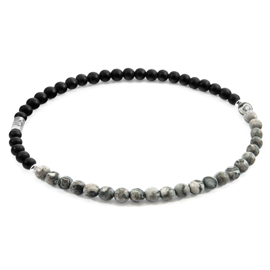 Grey Jasper and Black Onyx Alexander Silver and Stone SKINNY Bracelet