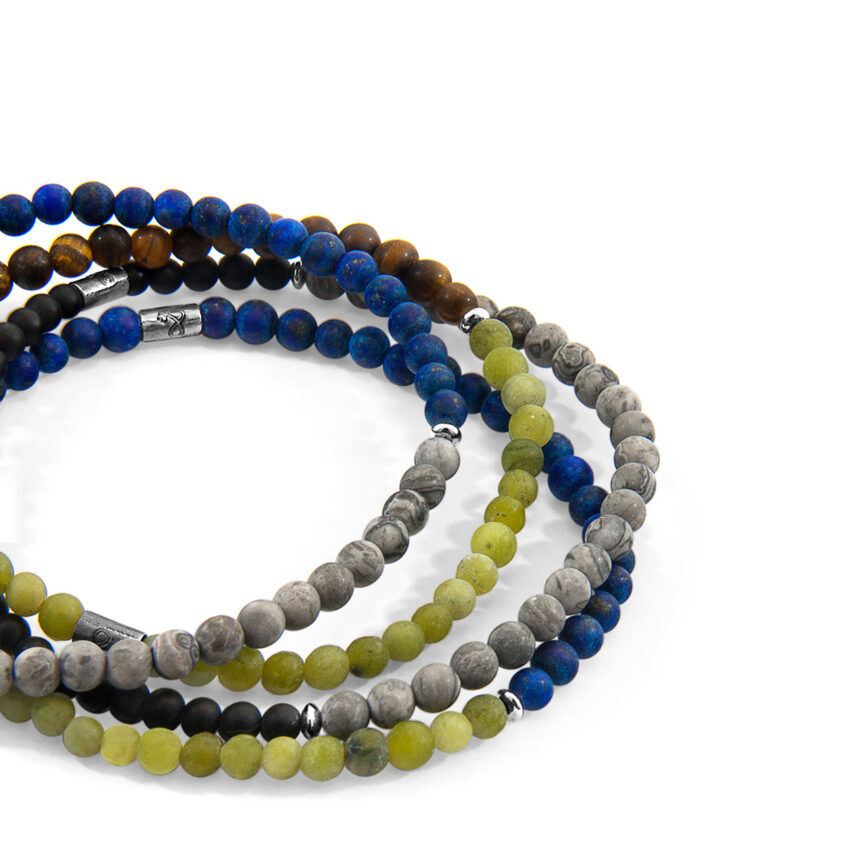 Blue Sodalite and Grey Jasper Alexander Silver and Stone SKINNY Bracelet