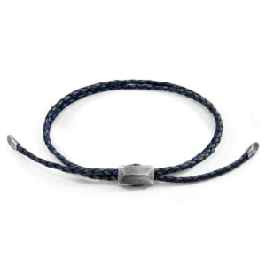 Indigo Blue Edward Silver and Braided Leather SKINNY Bracelet
