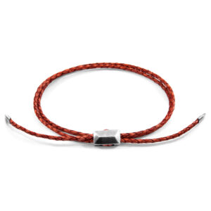 Amber Red Edward Silver and Braided Leather SKINNY Bracelet