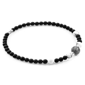 Black Onyx, White Howlilte and Grey Jasper Frederick Silver and Stone SKINNY Bracelet