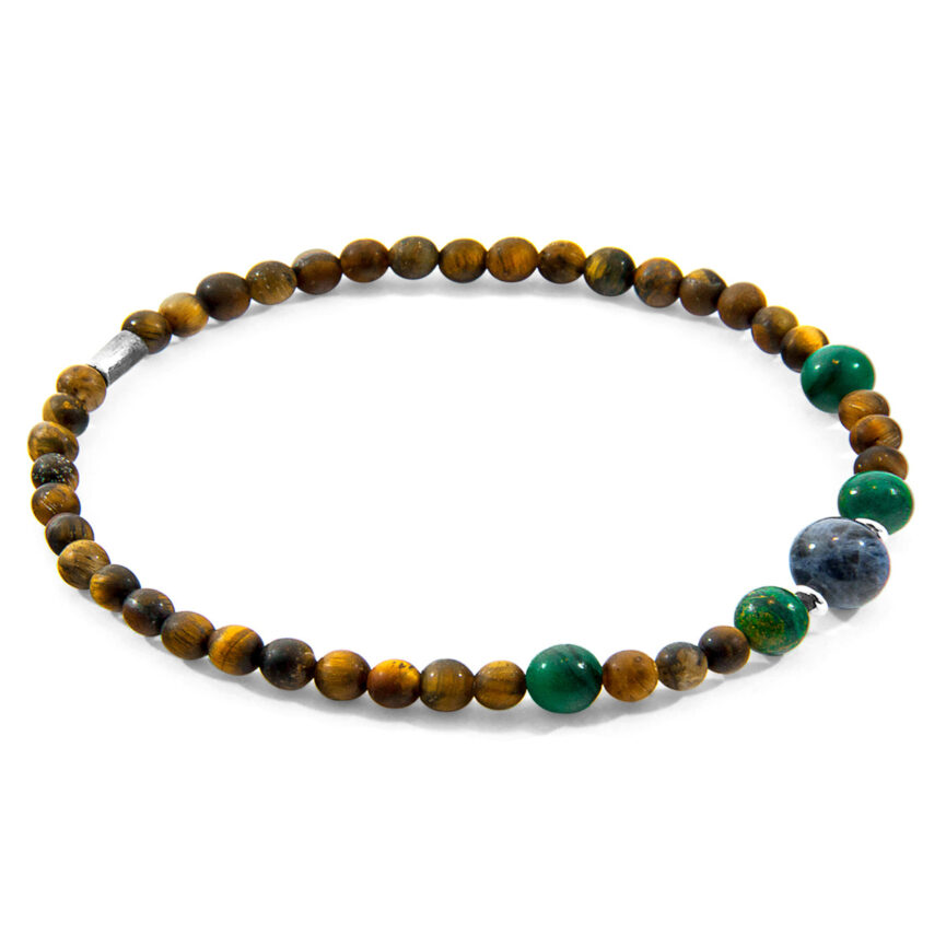 Brown Tigers Eye, Green Jade and Blue Sodalite Frederick Silver and Stone SKINNY Bracelet