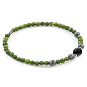 Green Jade, Grey Jasper and Black Onyx Frederick Silver and Stone SKINNY Bracelet