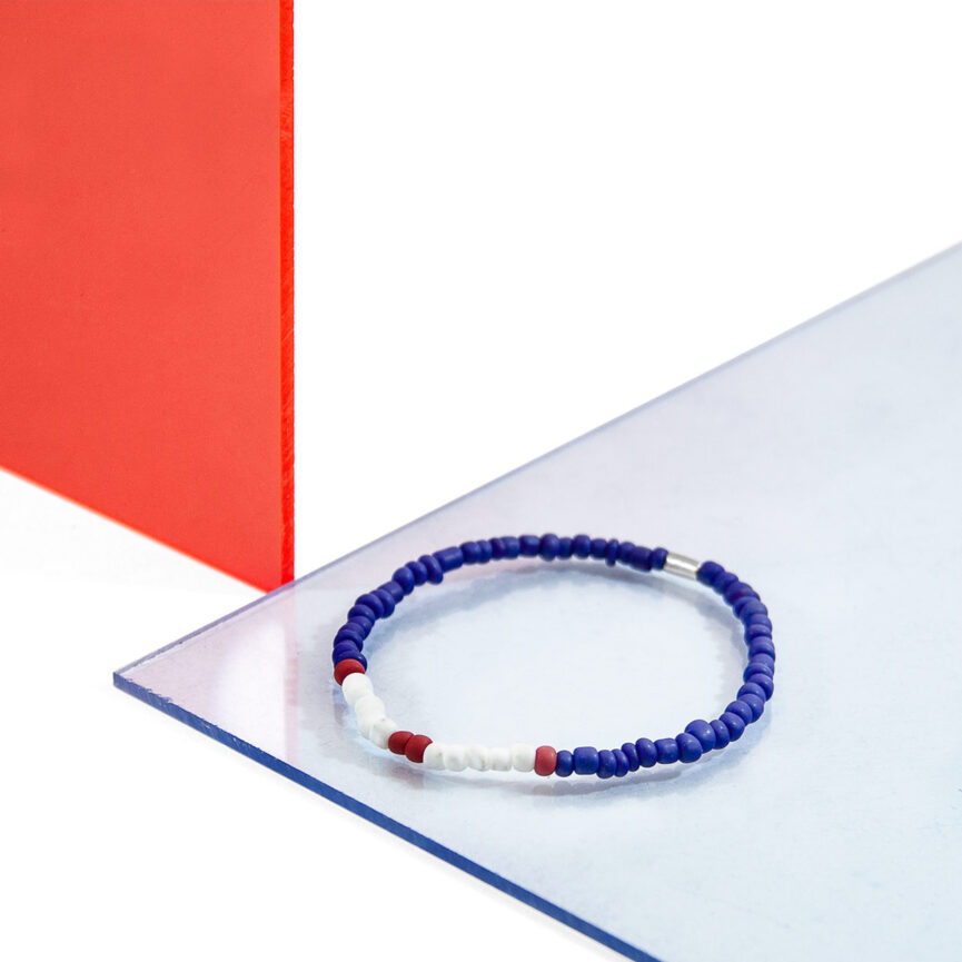 Red - Blue Henry Silver and Glass SKINNY Bracelet