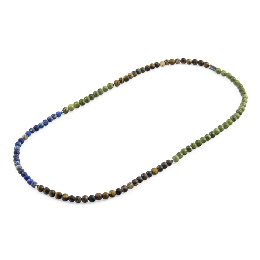 Brown Tigers Eye, Blue Sodalite and Green Jade Isaac Silver and Stone SKINNY Necklace x Wrap Bracelet