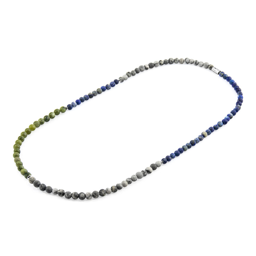Grey Jasper, Green Jade and Blue Sodalite Isaac Silver and Stone SKINNY Necklace x Wrap Bracelet