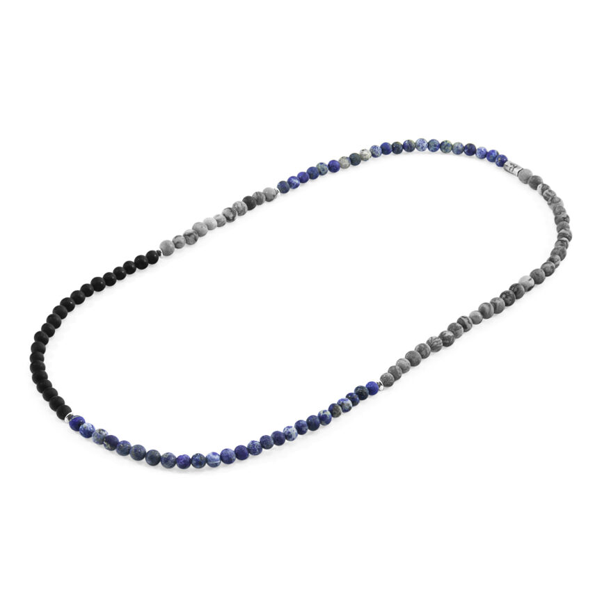 Blue Sodalite, Black Onyx and Grey Jasper Isaac Silver and Stone SKINNY Necklace x Wrap Bracelet