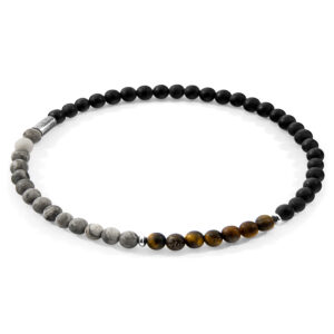 Black Onyx, Grey Jasper and Brown Tigers Eye Joshua Silver and Stone SKINNY Bracelet