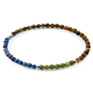 Brown Tigers Eye, Blue Sodalite and Green Jade Joshua Silver and Stone SKINNY Bracelet