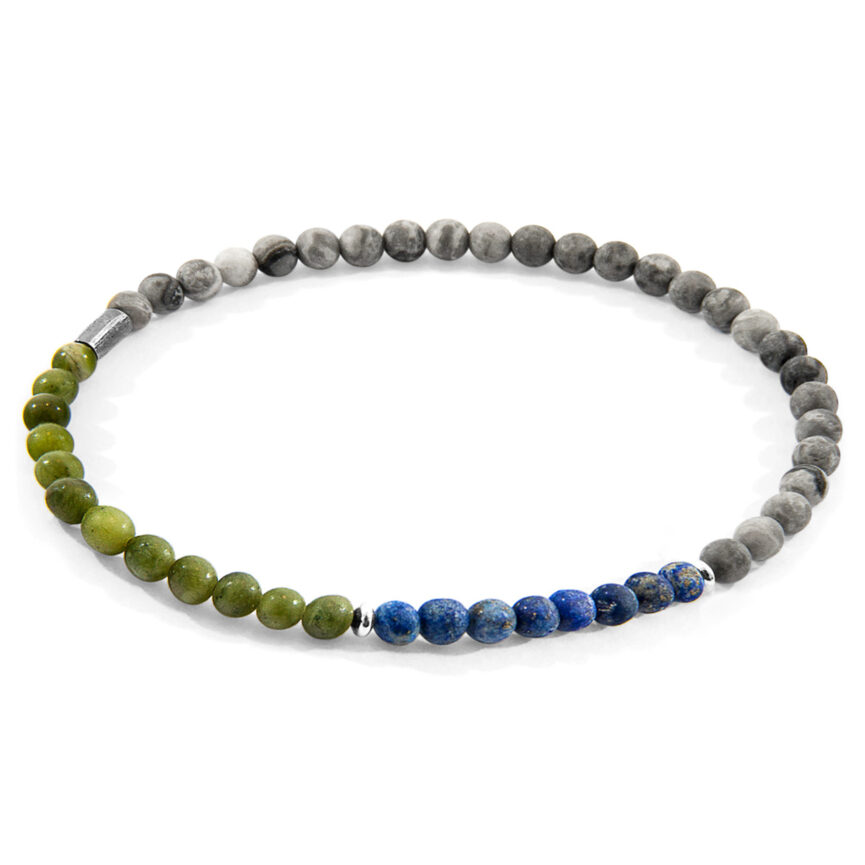 Grey Jasper, Green Jade and Blue Sodalite Joshua Silver and Stone SKINNY Bracelet